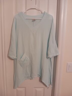 Casual Lightweight Baby Blue Cotton Gauze Tunic Top M/ L